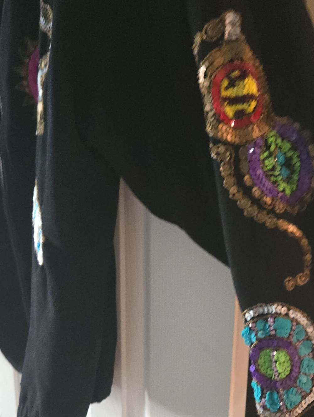 Vintage Custom Black Sequin Bling Jewel Tone Oversized Denim Jacket Sz 10/12/14 - Picture 6 of 9